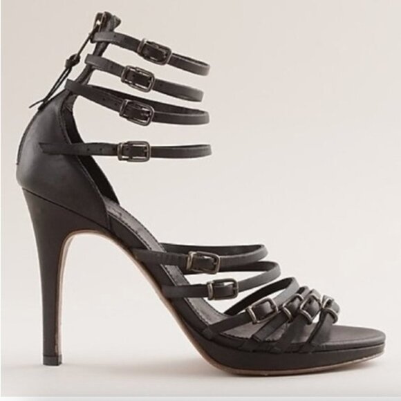 J. Crew Milano Gladiator Strappy Heels Sz 9 Black EUC - Picture 1 of 7